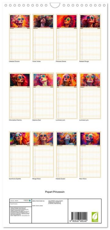 Produktbild: Familienplaner 2026 - Popart Prinzessin mit 5 Spalten (Wandkalender, 21 x 45 cm) CALVENDO