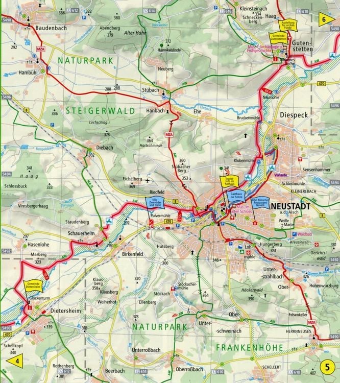 Produktbild: Radwanderkarte Aischtalradweg, Rothenburg ob der Tauber - Bamberg 1 : 50 000