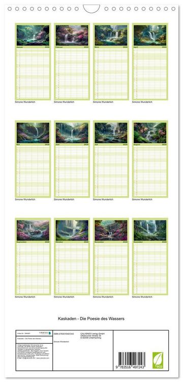 Produktbild: Familienplaner 2026 - Kaskaden - Die Poesie des Wassers mit 5 Spalten (Wandkalender, 21 x 45 cm) CALVENDO