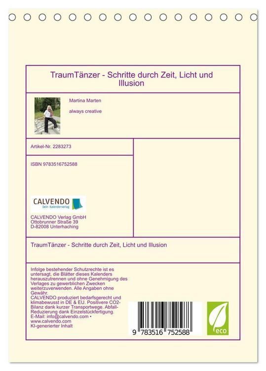 Produktbild: TraumT&auml;nzer - Schritte durch Zeit, Licht und Illusion (Tischkalender 2027 DIN A5 hoch), CALVENDO Monatskalender