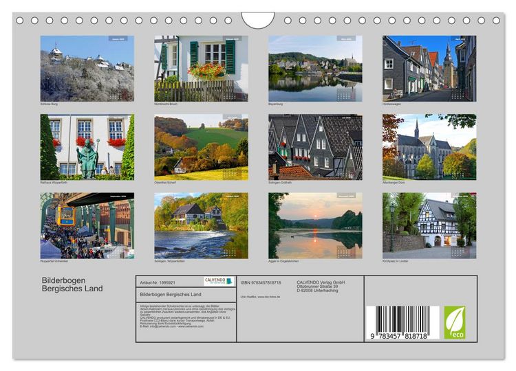 Produktbild: Bilderbogen Bergisches Land (Wandkalender 2026 DIN A4 quer), CALVENDO Monatskalender