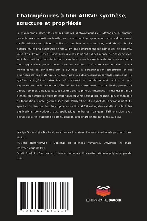 Produktbild: Chalcog&eacute;nures &agrave; film AIIBVI: synth&egrave;se, structure et propri&eacute;t&eacute;s