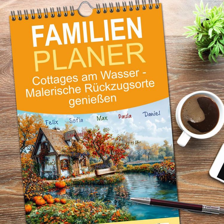Produktbild: Familienplaner 2026 - Cottages am Wasser - Malerische R&uuml;ckzugsorte genie&szlig;en mit 5 Spalten (Wandkalender, 21 x 45 cm) CALVENDO