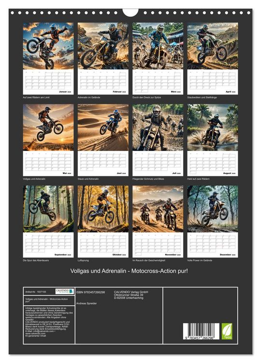 Produktbild: Vollgas und Adrenalin - Motocross-Action pur! (Wandkalender 2026 DIN A3 hoch), CALVENDO Monatskalender
