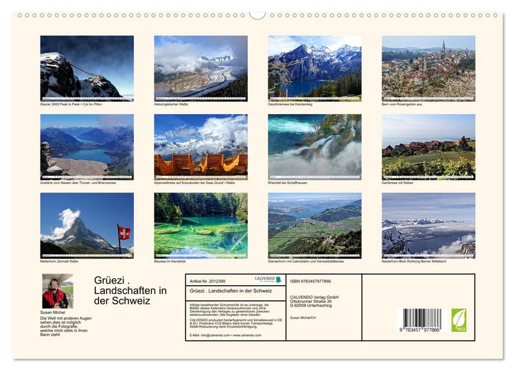 Produktbild: Gr&uuml;ezi . Landschaften in der Schweiz (hochwertiger Premium Wandkalender 2026 DIN A2 quer), Kunstdruck in Hochglanz