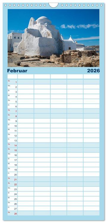 Produktbild: Familienplaner 2026 - Mykonos - Natur, Meer und wei&szlig;e W&auml;nde mit 5 Spalten (Wandkalender, 21 x 45 cm) CALVENDO