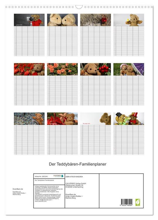 Produktbild: Der Teddyb&auml;ren-Familienplaner (Wandkalender 2026 DIN A2 hoch), CALVENDO Monatskalender