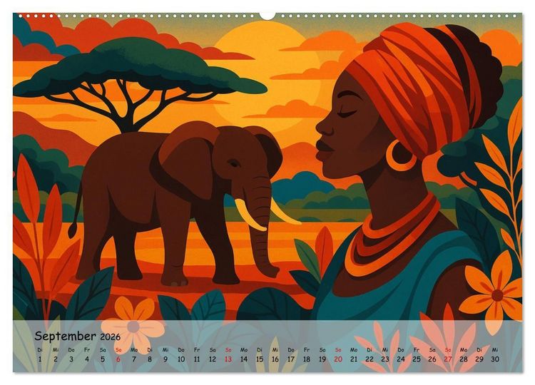 Produktbild: AFRIKA VIBES &ndash; Zw&ouml;lf Bilder voll Stolz, Leben und Licht (hochwertiger Premium Wandkalender 2026 DIN A2 quer), Kunstdruck in Hochglanz
