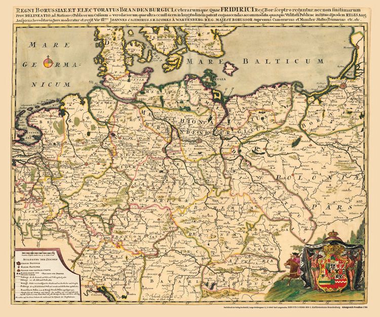 Produktbild: Historische Landkarte und Postkarte: K&Ouml;NIGREICH PREUSSEN 1701
