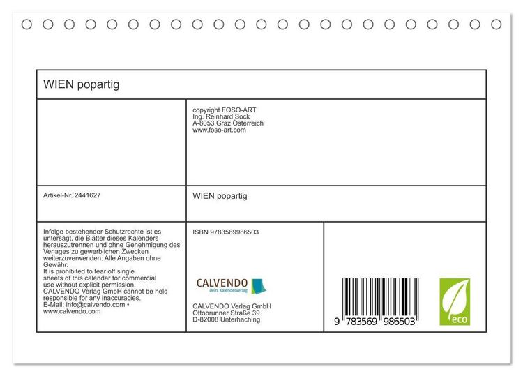 Produktbild: WIEN popartig (Tischkalender 2027 DIN A5 quer), CALVENDO Monatskalender