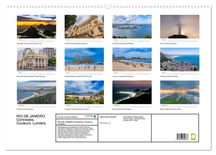 Produktbild: RIO DE JANEIRO Contrastes. Couleurs. Lumi&egrave;re. (Calendrier mural 2027 DIN A2 vertical), CALVENDO calendrier mensuel