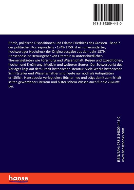 Produktbild: Briefe, politische Dispositionen und Erlasse Friedrichs des Grossen