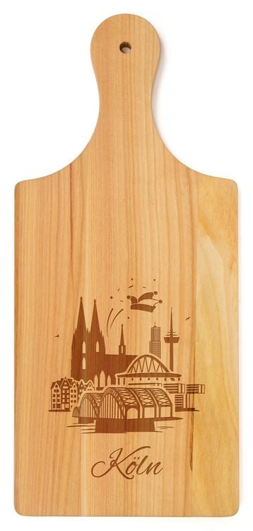 Produktbild: Brotzeitbrett mit Griff aus Kirschbaumholz, Motiv K&ouml;ln
