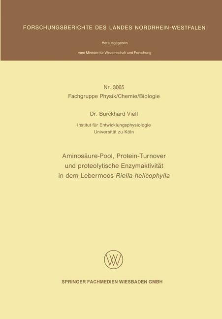 Produktbild: Aminos&auml;ure-Pool, Protein-Turnover und proteolytische Enzymaktivit&auml;t in dem Lebermoos Riella helicophylla