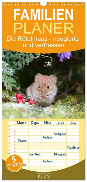 Produktbild: Familienplaner 2026 - Die R&ouml;telmaus - neugierig und verfressen mit 5 Spalten (Wandkalender, 21 x 45 cm) CALVENDO