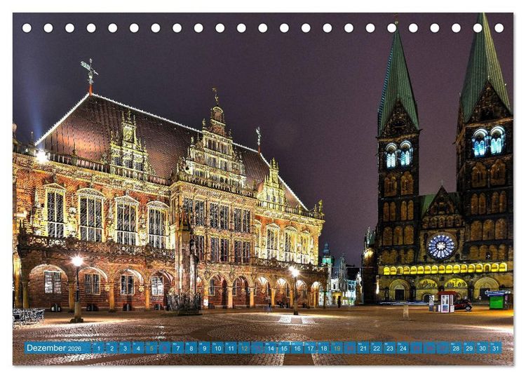 Produktbild: Hansestadt Bremen zur blauen Stunde (Tischkalender 2026 DIN A5 quer), CALVENDO Monatskalender