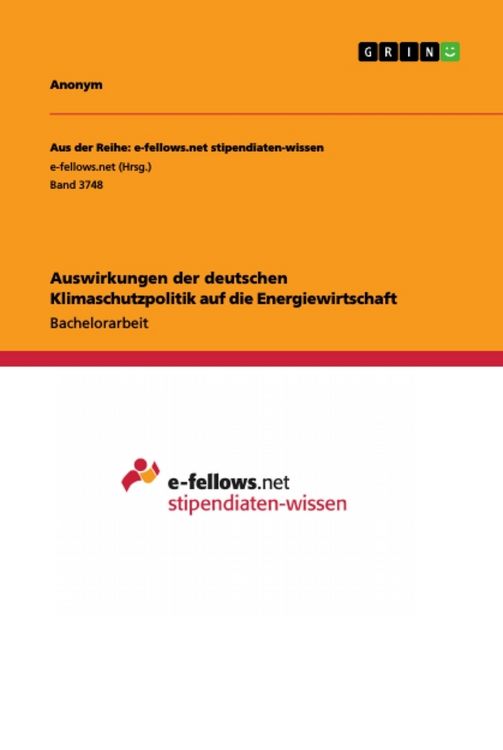 Produktbild: Auswirkungen der deutschen Klimaschutzpolitik auf die Energiewirtschaft