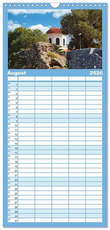 Produktbild: Familienplaner 2026 - Kreta - Insel der Kapellen mit 5 Spalten (Wandkalender, 21 x 45 cm) CALVENDO