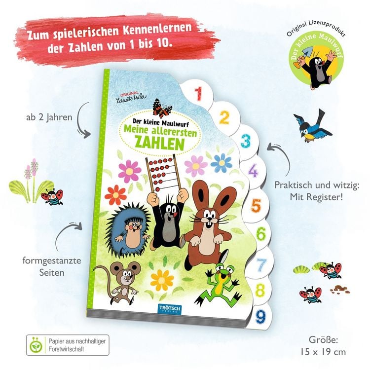 Produktbild: Tr&ouml;tsch Der kleine Maulwurf Pappbilderbuch mit Register Meine allerersten Zahlen