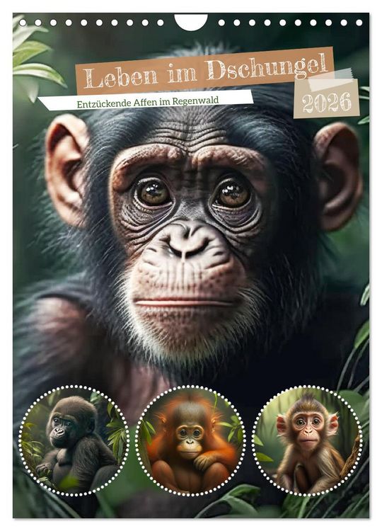 Produktbild: Leben im Dschungel. Entz&uuml;ckende Affen im Regenwald (Wandkalender 2026 DIN A4 hoch), CALVENDO Monatskalender
