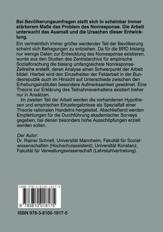 Produktbild: Nonresponse in Bev&ouml;lkerungsumfragen