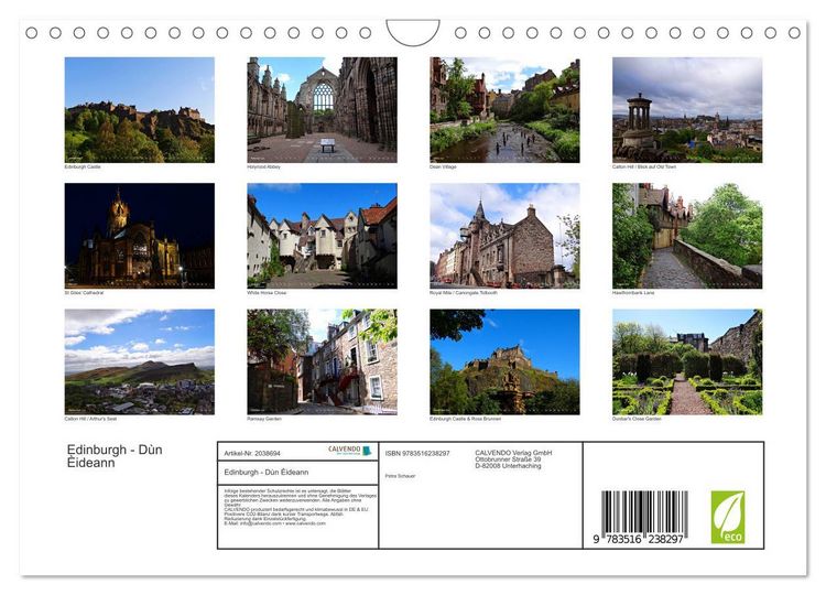 Produktbild: Edinburgh - D&ugrave;n &Egrave;ideann (Wandkalender 2026 DIN A4 quer), CALVENDO Monatskalender