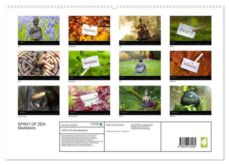 Produktbild: SPIRIT OF ZEN Meditation (hochwertiger Premium Wandkalender 2026 DIN A2 quer), Kunstdruck in Hochglanz