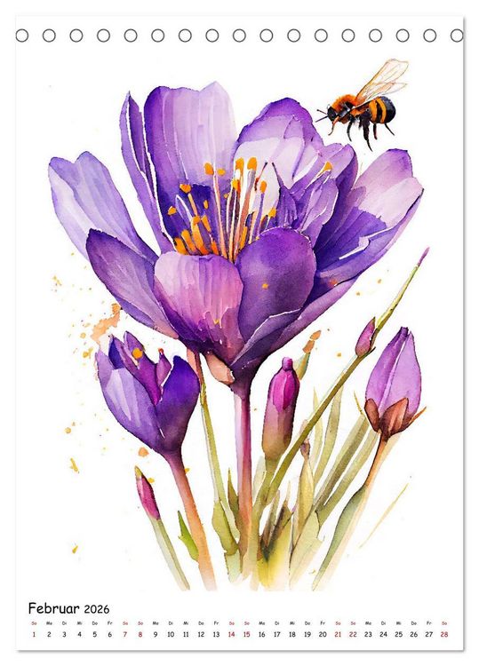 Produktbild: Aquarellmalerei - Blumen und Tiere im Garten (Tischkalender 2026 DIN A5 hoch), CALVENDO Monatskalender