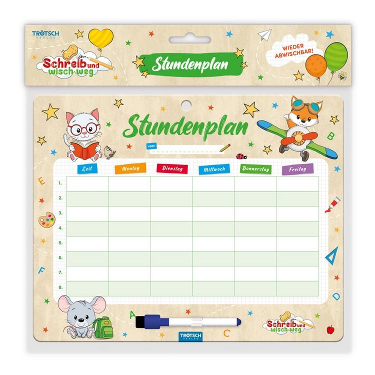 Produktbild: TR&Ouml;TSCH - Stundenplan abwischbar Zum Schulstart Tierfreunde