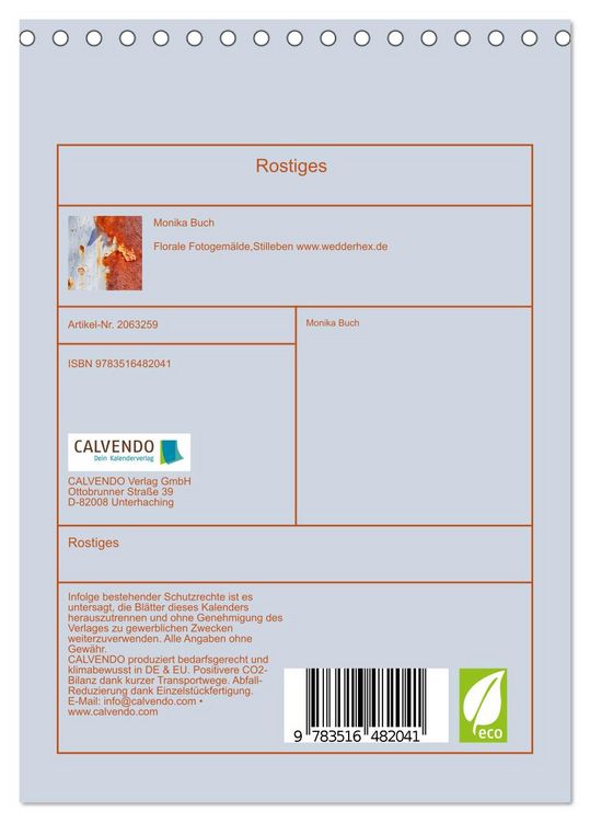 Produktbild: Rostiges (Tischkalender 2026 DIN A5 hoch), CALVENDO Monatskalender