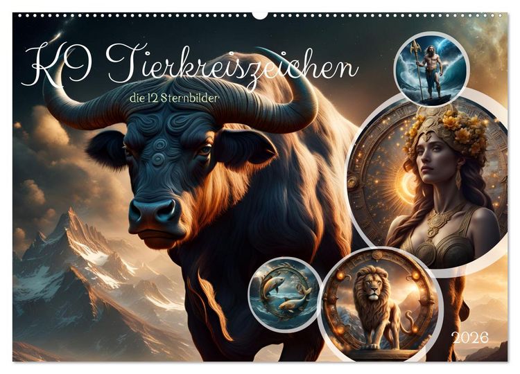 Produktbild: KI Tierkreiszeichen (Wandkalender 2026 DIN A2 quer), CALVENDO Monatskalender