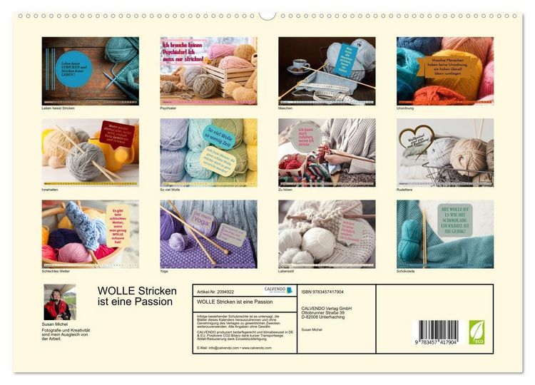 Produktbild: WOLLE Stricken ist eine Passion (hochwertiger Premium Wandkalender 2026 DIN A2 quer), Kunstdruck in Hochglanz