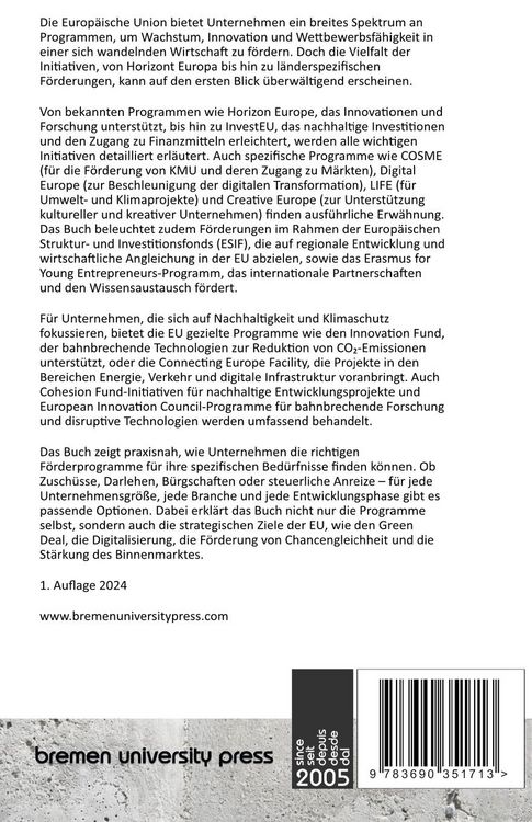 Produktbild: Aktuelle F&ouml;rderprogramme der Europ&auml;ischen Union f&uuml;r kleine und mittlere Unternehmen (2025-2027)
