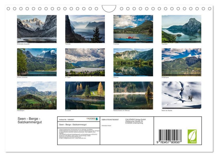 Produktbild: Seen - Berge - Salzkammergut (Wandkalender 2026 DIN A4 quer), CALVENDO Monatskalender