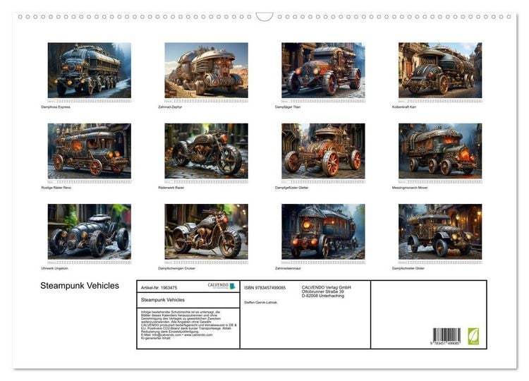 Produktbild: Steampunk Vehicles (Wandkalender 2026 DIN A2 quer), CALVENDO Monatskalender
