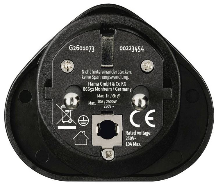 Produktbild: Hama 00223454 Reiseadapter Reiseadapter Typ E und F, 3-polig, universal, Welt nach Europa, Schwarz