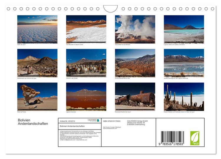 Produktbild: Bolivien Andenlandschaften (Wandkalender 2026 DIN A4 quer), CALVENDO Monatskalender