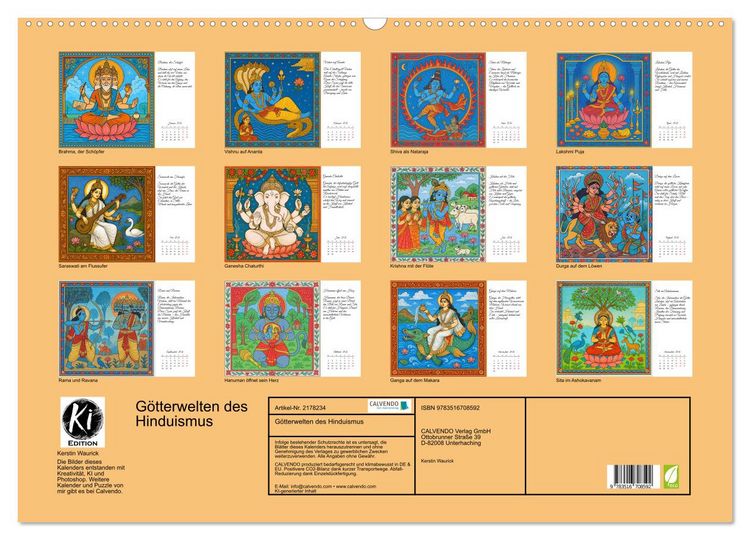 Produktbild: G&ouml;tterwelten des Hinduismus (Wandkalender 2026 DIN A2 quer), CALVENDO Monatskalender