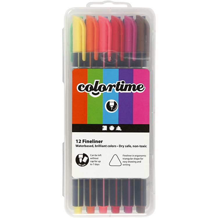 Produktbild: Creativ Company Colortime Fineliner Marker, Strichst&auml;rke 0,6-0,7 mm, Sortierte Farben, 12 Stk