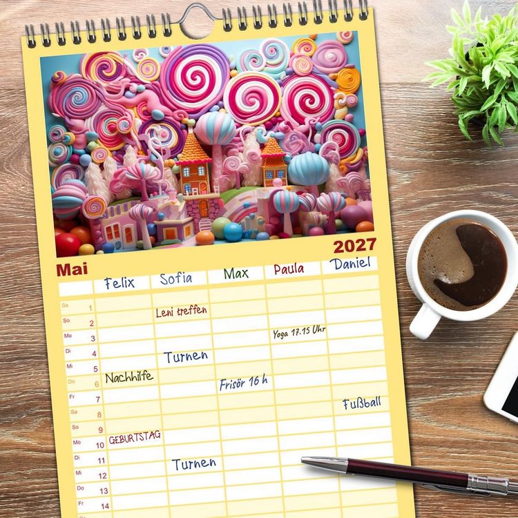 Produktbild: Familienplaner 2027 - Zuckertr&auml;ume im Candyland mit 5 Spalten (Wandkalender, 21 x 45 cm) CALVENDO