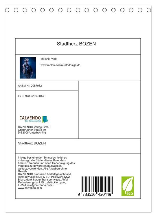 Produktbild: Stadtherz BOZEN (Tischkalender 2026 DIN A5 hoch), CALVENDO Monatskalender
