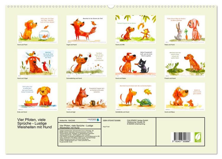 Produktbild: Vier Pfoten, viele Spr&uuml;che - Lustige Weisheiten mit Hund (hochwertiger Premium Wandkalender 2026 DIN A2 quer), Kunstdruck in Hochglanz