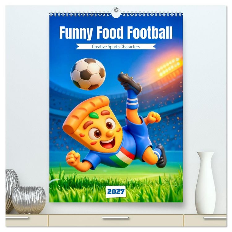 Produktbild: Funny Food Football - Creative Sports Characters (High Quality Premium Wall Calendar 2027 DIN A2 portrait),CALVENDO 12 Month Wall Calendar