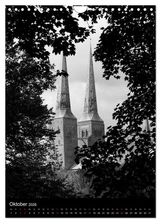 Produktbild: L&uuml;beck schwarz-wei&szlig; (Wandkalender 2026 DIN A4 hoch), CALVENDO Monatskalender