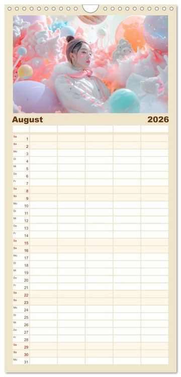 Produktbild: Familienplaner 2026 - Figuren in einer bunten Welt - Im Anime-Stil mit 5 Spalten (Wandkalender, 21 x 45 cm) CALVENDO