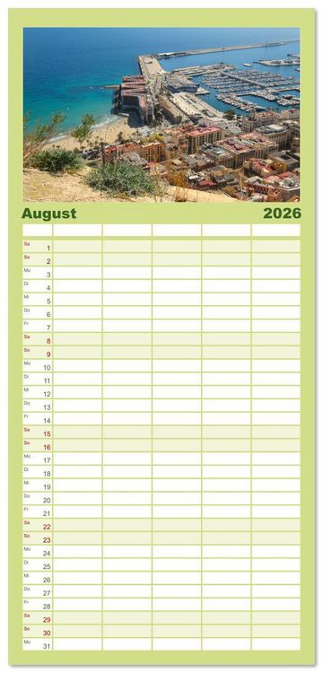 Produktbild: Familienplaner 2026 - Alicante - Benidorm - Calp mit 5 Spalten (Wandkalender, 21 x 45 cm) CALVENDO