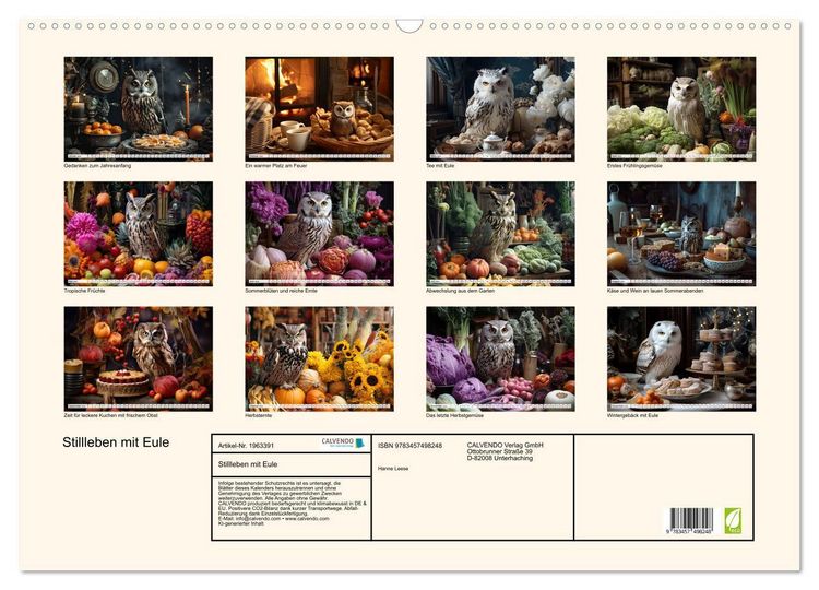 Produktbild: Stillleben mit Eule (Wandkalender 2026 DIN A2 quer), CALVENDO Monatskalender