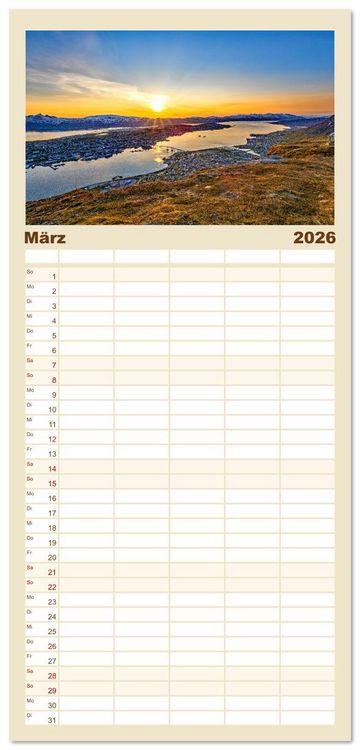 Produktbild: Familienplaner 2026 - Vom Nordkap zum S&uuml;dkap mit 5 Spalten (Wandkalender, 21 x 45 cm) CALVENDO