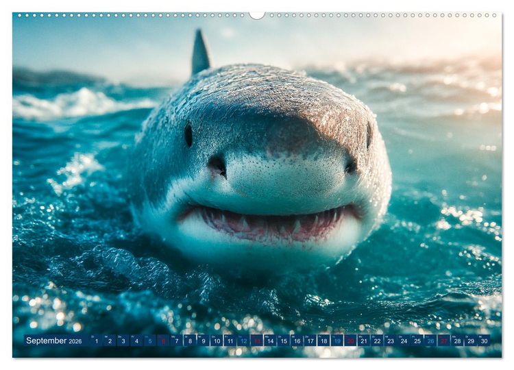 Produktbild: Hai Kalender - M&auml;chtige Haie der Ozeane und geheimnisvollen Unterwasserwelt (Wandkalender 2026 DIN A2 quer), CALVENDO Monatskalender