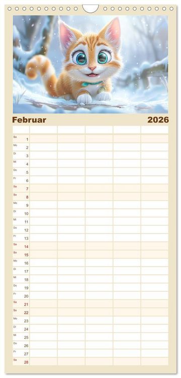 Produktbild: Familienplaner 2026 - Katzen-Paradies. Entz&uuml;ckende Cartoon-K&auml;tzchen zum verlieben mit 5 Spalten (Wandkalender, 21 x 45 cm) CALVENDO
